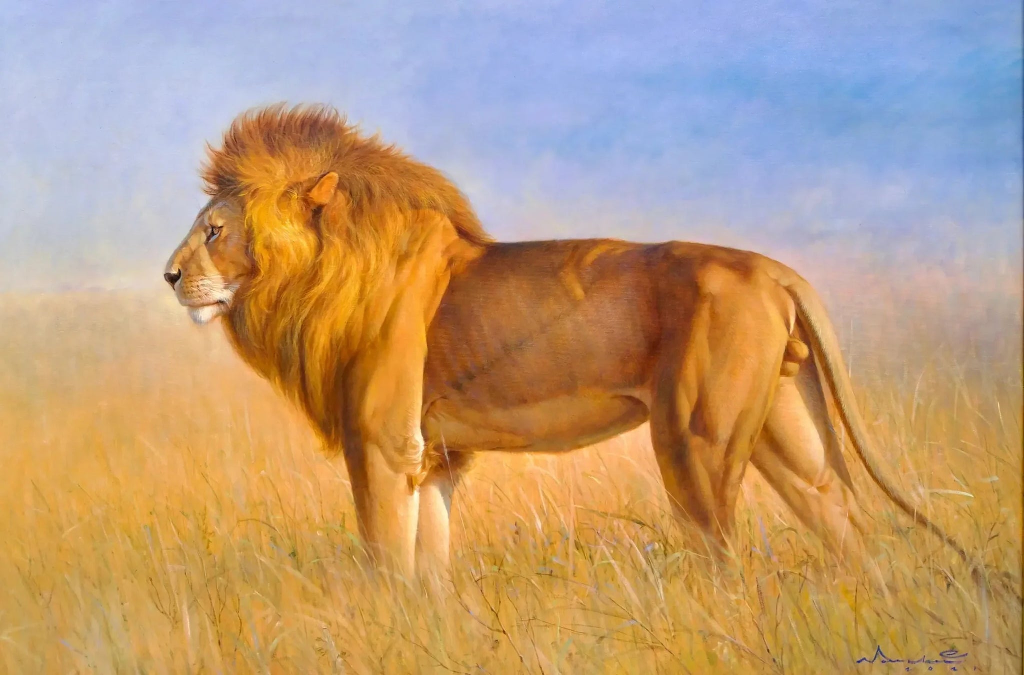 Lion dans la savane | 150 x 100 cm image 1 reproduction réalisée par Alpha Reproduction