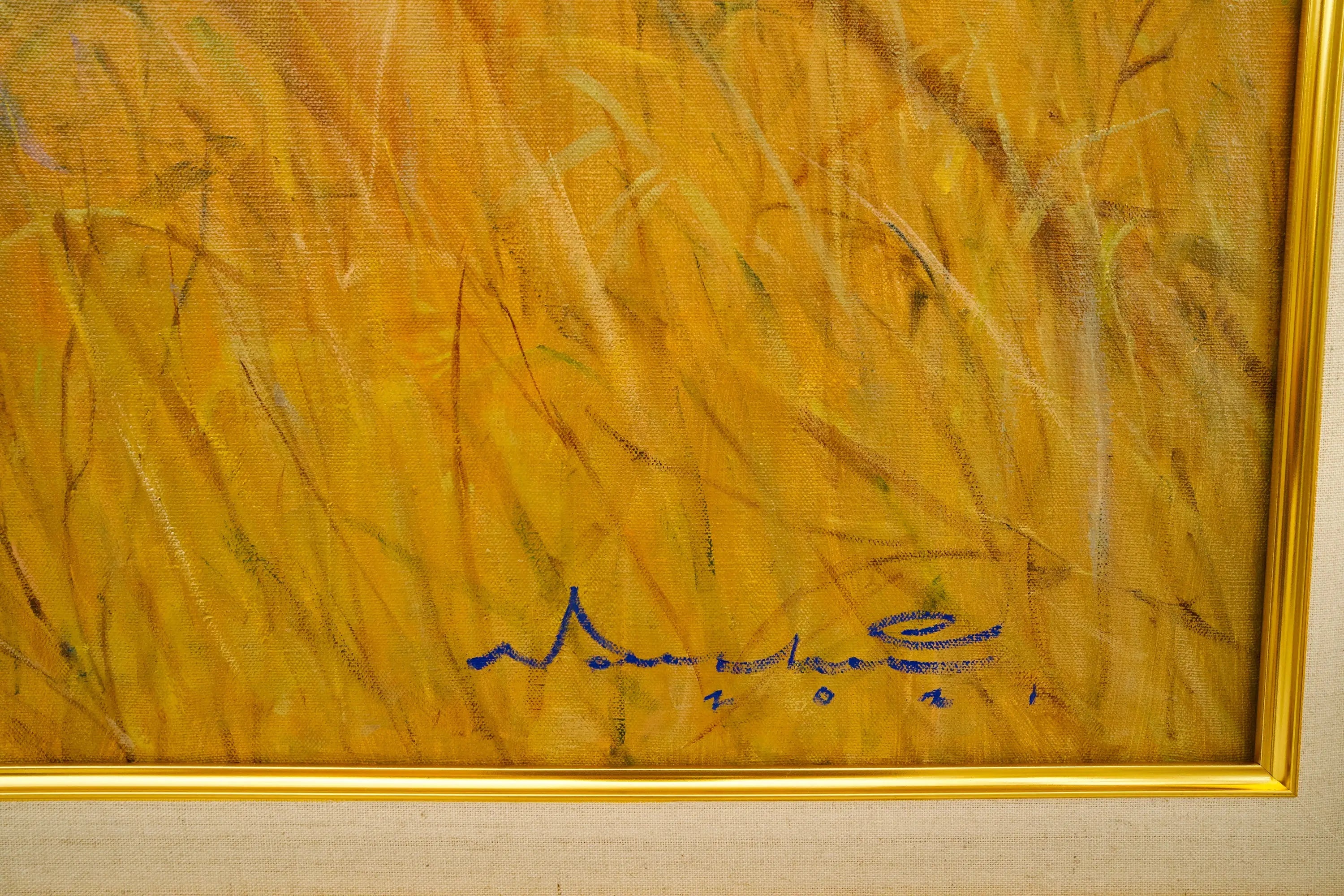 Lion dans la savane | 150 x 100 cm Reproductions de tableaux à la peinture à l’huile