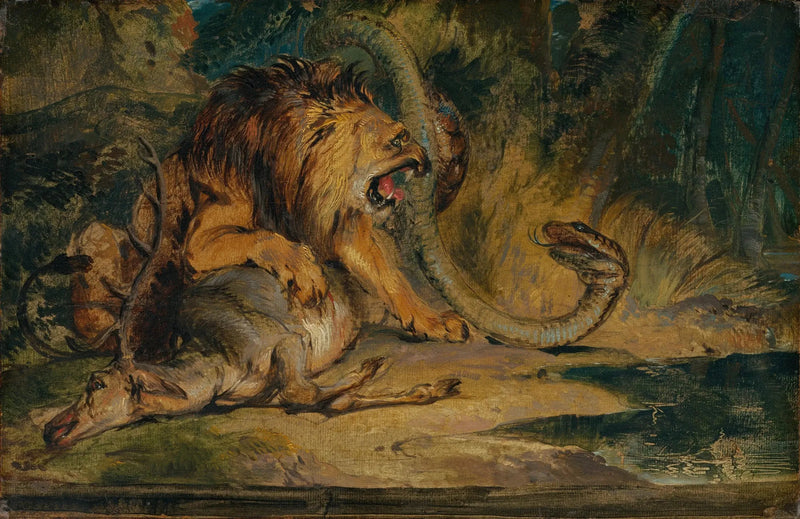 Leone che difende la sua preda - Edwin Henry Landseer