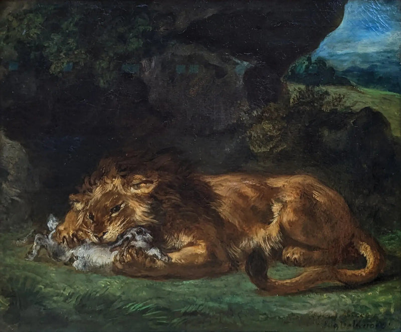 Leone che divora un coniglio - Eugène Delacroix