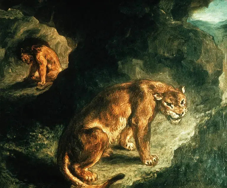 Leone e leonessa nella loro tana - Eugène Delacroix