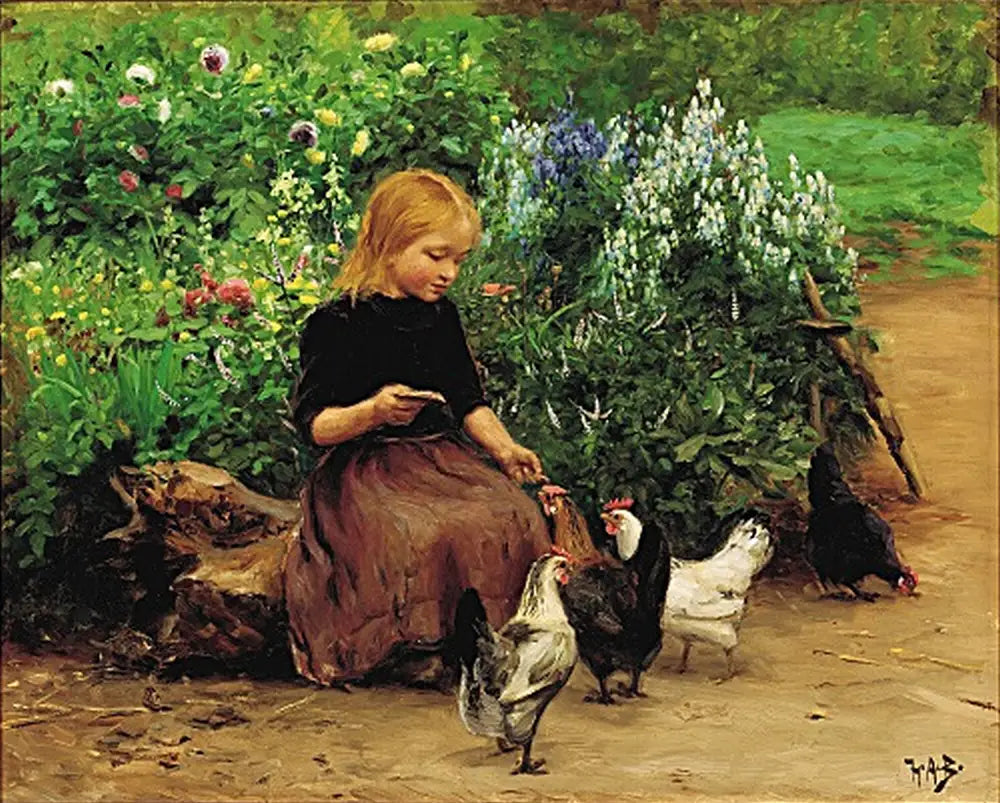 Lise nourrit les poules. - H. A. Brendekilde - Alpha Reproduction