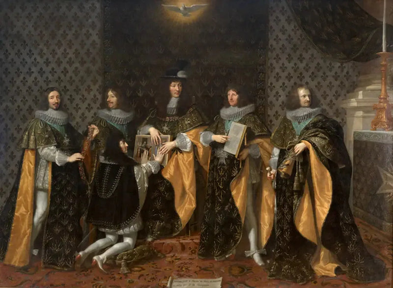 Luigi XIV il giorno dopo la sua incoronazione, riceve il giuramento del suo fratello Monsieur, duca d'Angiò, come cavaliere dell'Ordine dello Spirito Santo a Reims, l'8 giugno 1654 - Philippe de Champaigne