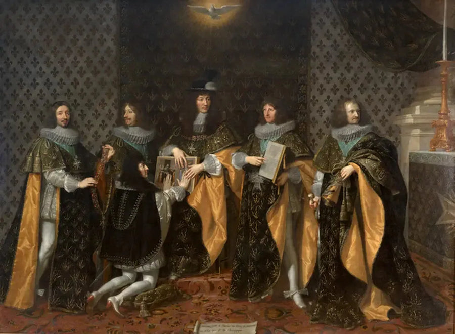 Luigi XIV il giorno dopo la sua incoronazione, riceve il giuramento del suo fratello Monsieur, duca d'Angiò, come cavaliere dell'Ordine dello Spirito Santo a Reims, l'8 giugno 1654 - Philippe de Champaigne