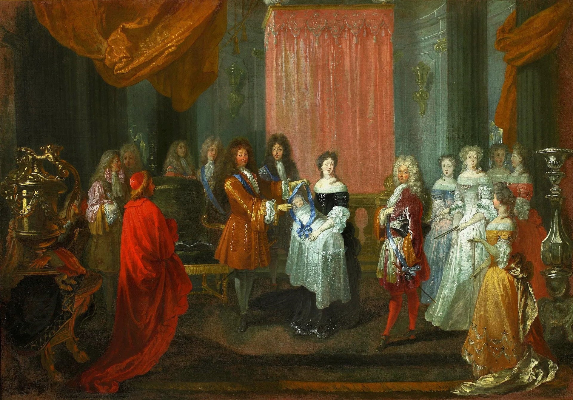 Louis XIV remet le cordon bleu à Monsieur le duc de Bourgogne. - Antoine Watteau image 1 tableau peint à l’huile sur toile