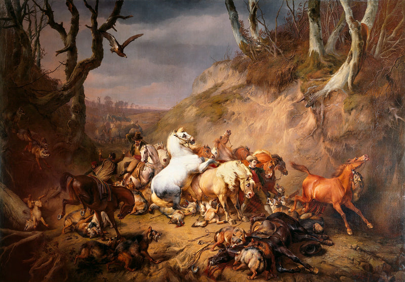 Des loups affamés attaquent un groupe de cavaliers - Eugène Verboeckhoven