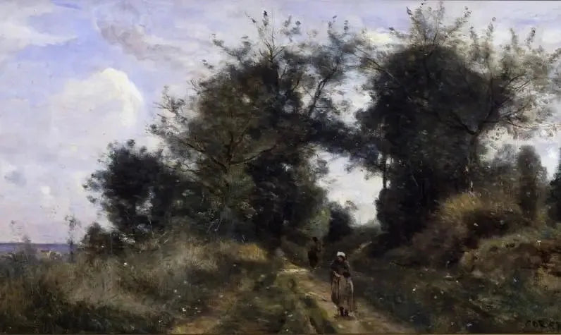 Luzancy. Le chemin des vieux - Jean-Baptiste Camille Corot image 1 reproduction artisanale de tableau