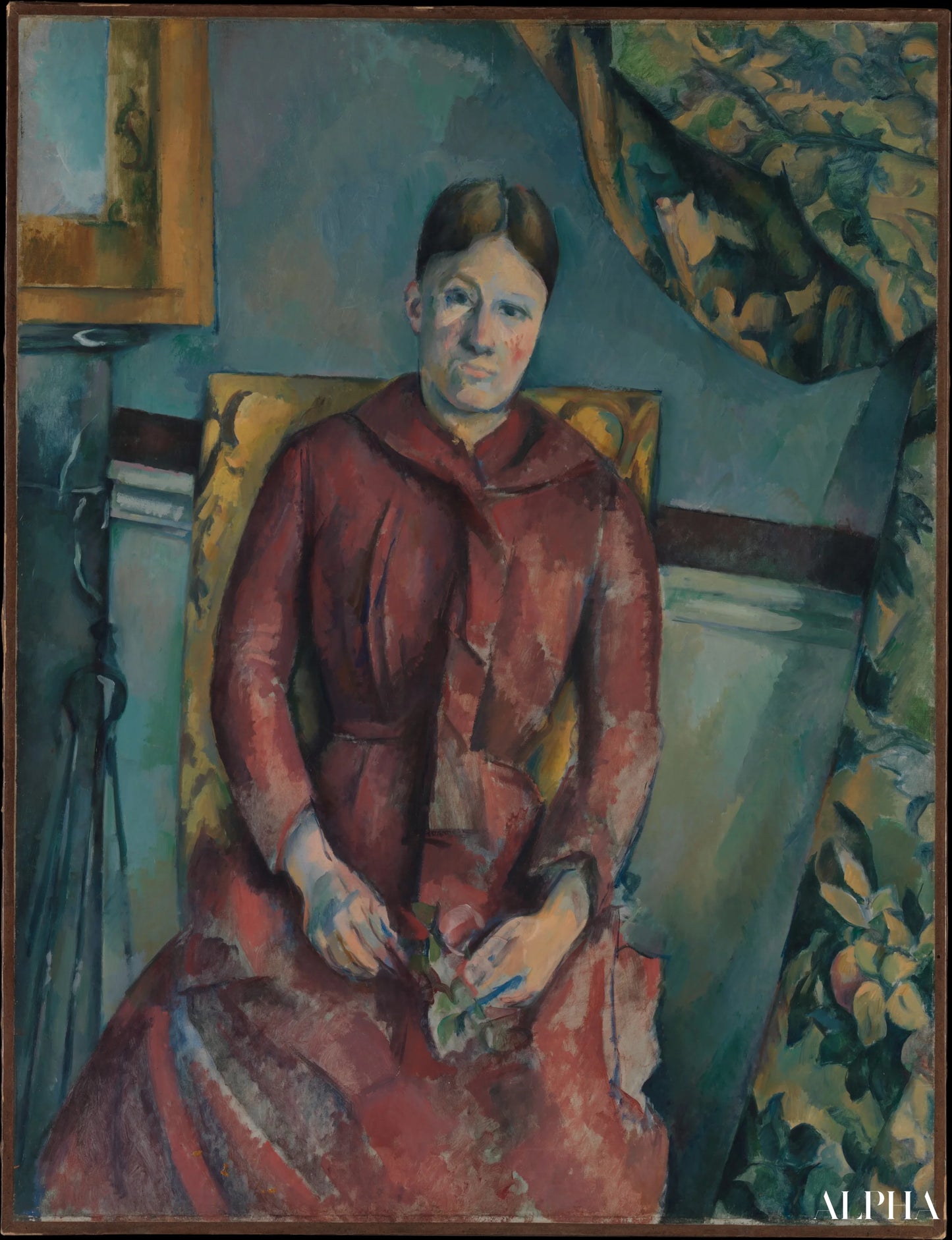 Madame Cézanne (Hortense Fiquet, 1850–1922) in un abito rosso - Paul Cézanne - Riproduzioni di quadri e dipinti di alta qualità