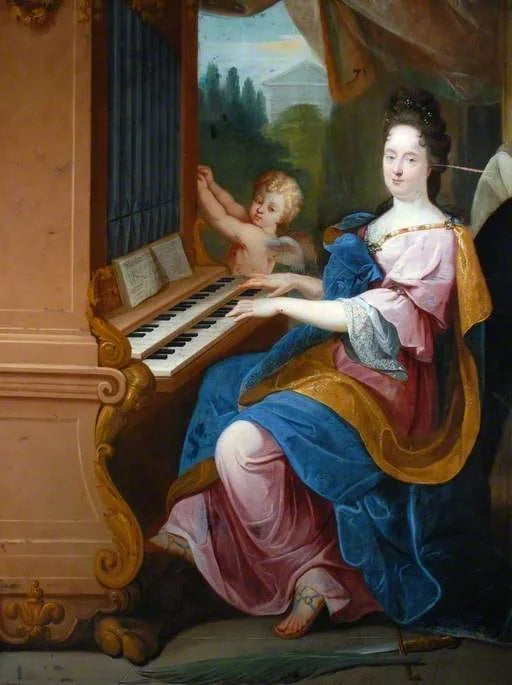 Madame de Maintenon dans le ruolo di Santa Cecilia e un ragazzo (forse il duca di Maine) in quello di un angelo che soffia in un organo - Jean-Baptiste Jouvenet
