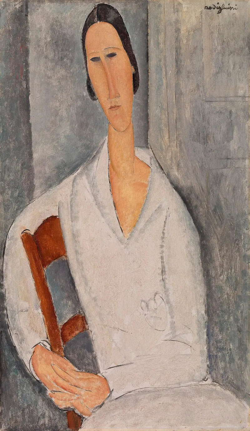 Signora Hanka Zborowska appoggiata a una sedia - Amedeo Modigliani