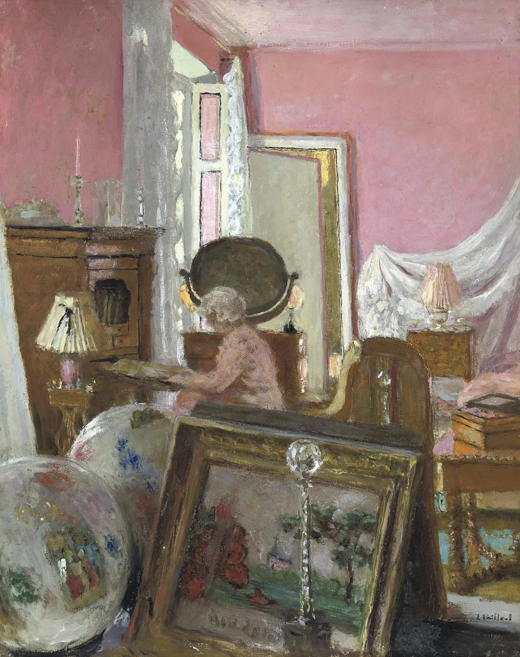 Madame Hessel dans sa chambre au Château des Clayes - Édouard Vuillard image 1 copie peinte à la main à l’huile
