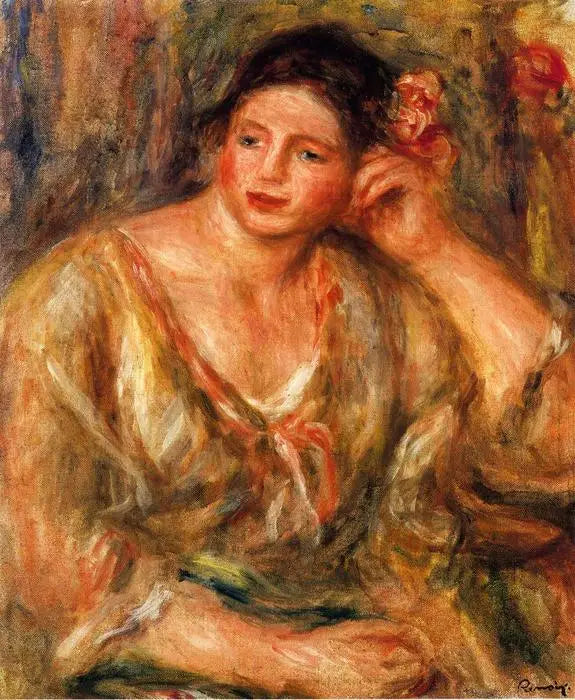 Madeleine appoggiata sul gomito con fiori nei capelli - Pierre-Auguste Renoir