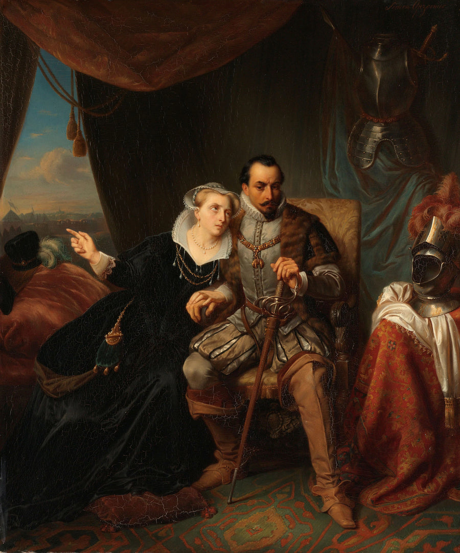 Magdalena Moons supplie son fiancé Francisco Valdez de reporter d'une nuit supplémentaire la prise de Leyde, 1574 : scène de la guerre de Quatre-Vingts Ans - Simon Opzoomer