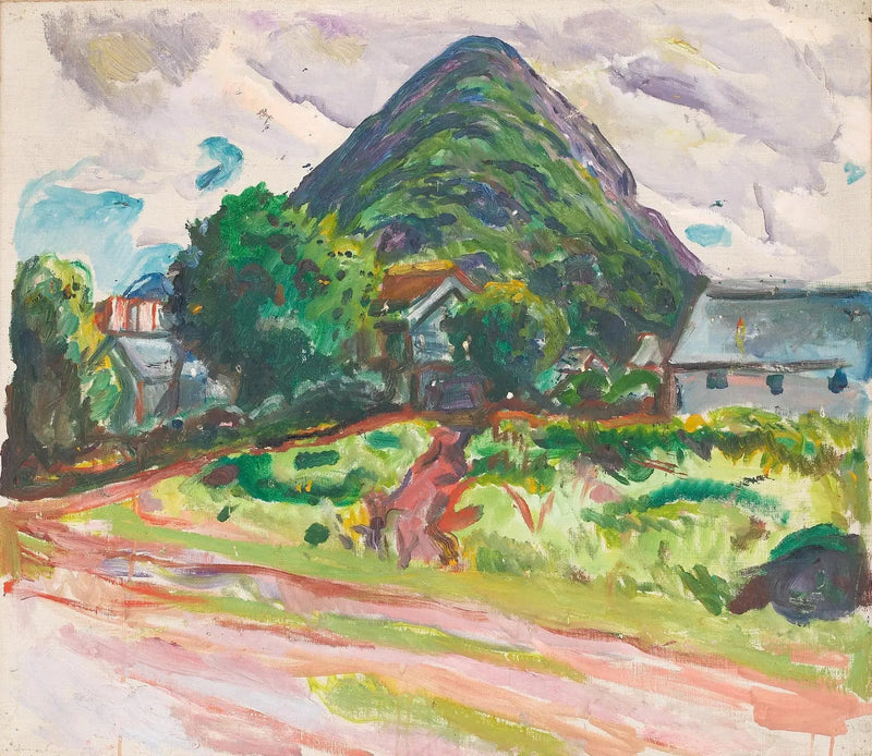 casa e montagne sullo sfondo - Edvard Munch