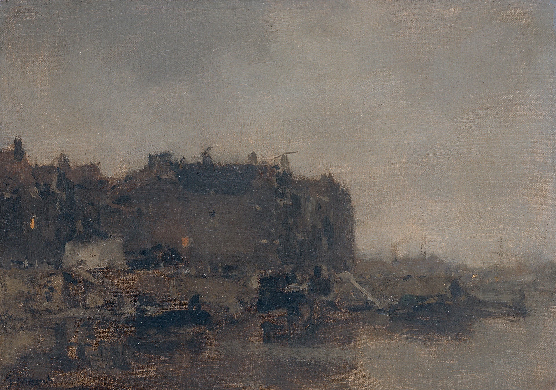 Maisons sur le Prins Hendrikkade à Amsterdam par une journée brumeuse - Jacob Maris