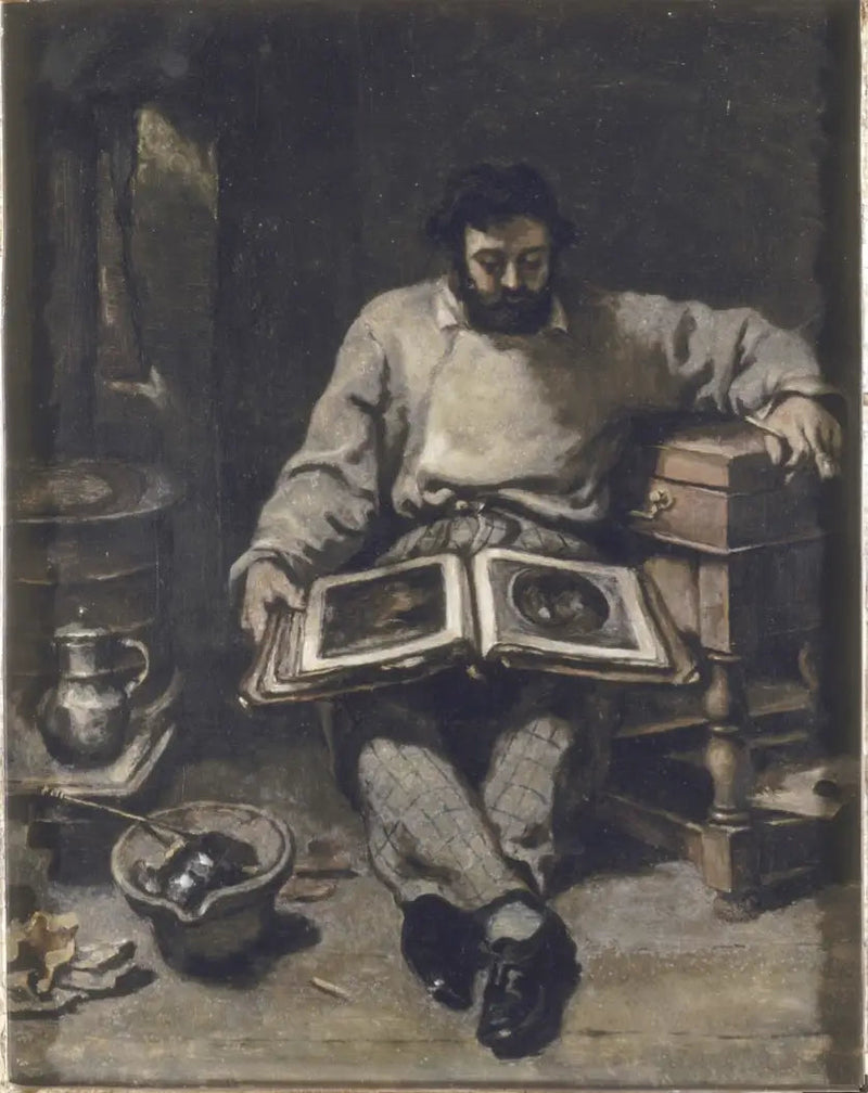 Marc Trapadoux che esamina un libro di stampe - Gustave Courbet