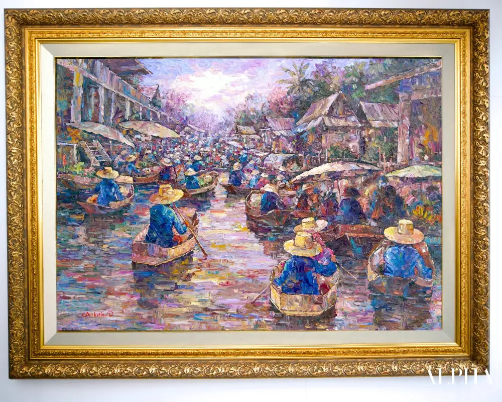 Marché flottant - Athicha | 145 x 105 cm Reproductions de tableaux à la peinture à l’huile