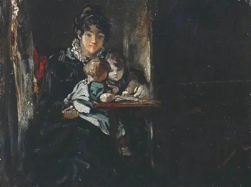 Maria Constable avec deux de ses enfants. Verso : Copie d'après Teniers - John Constable