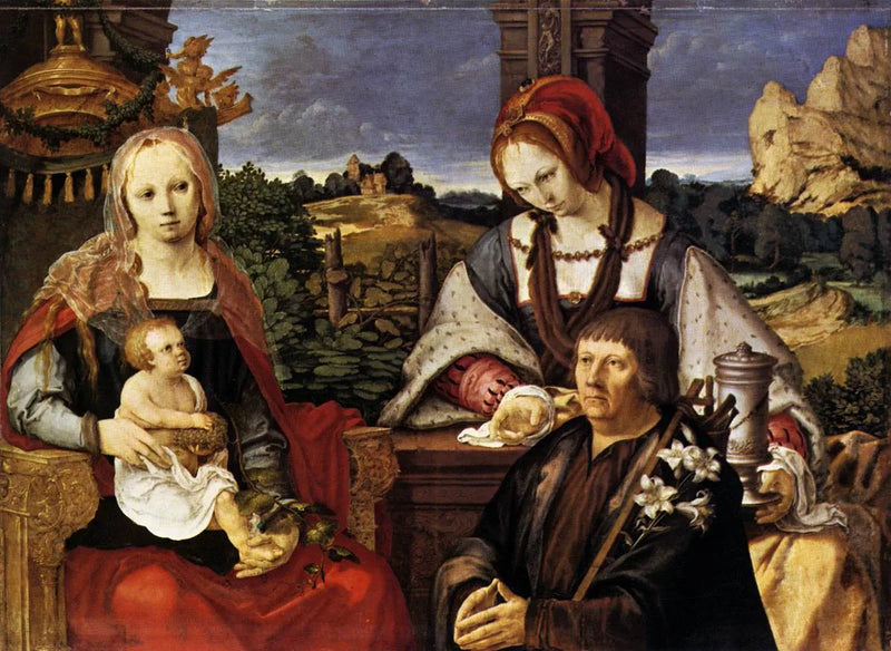 Marie à l'Enfant, Sainte Marie-Madeleine et fondatrice (à l'extérieur, Inv. n° 7713) - Lucas van Leyden