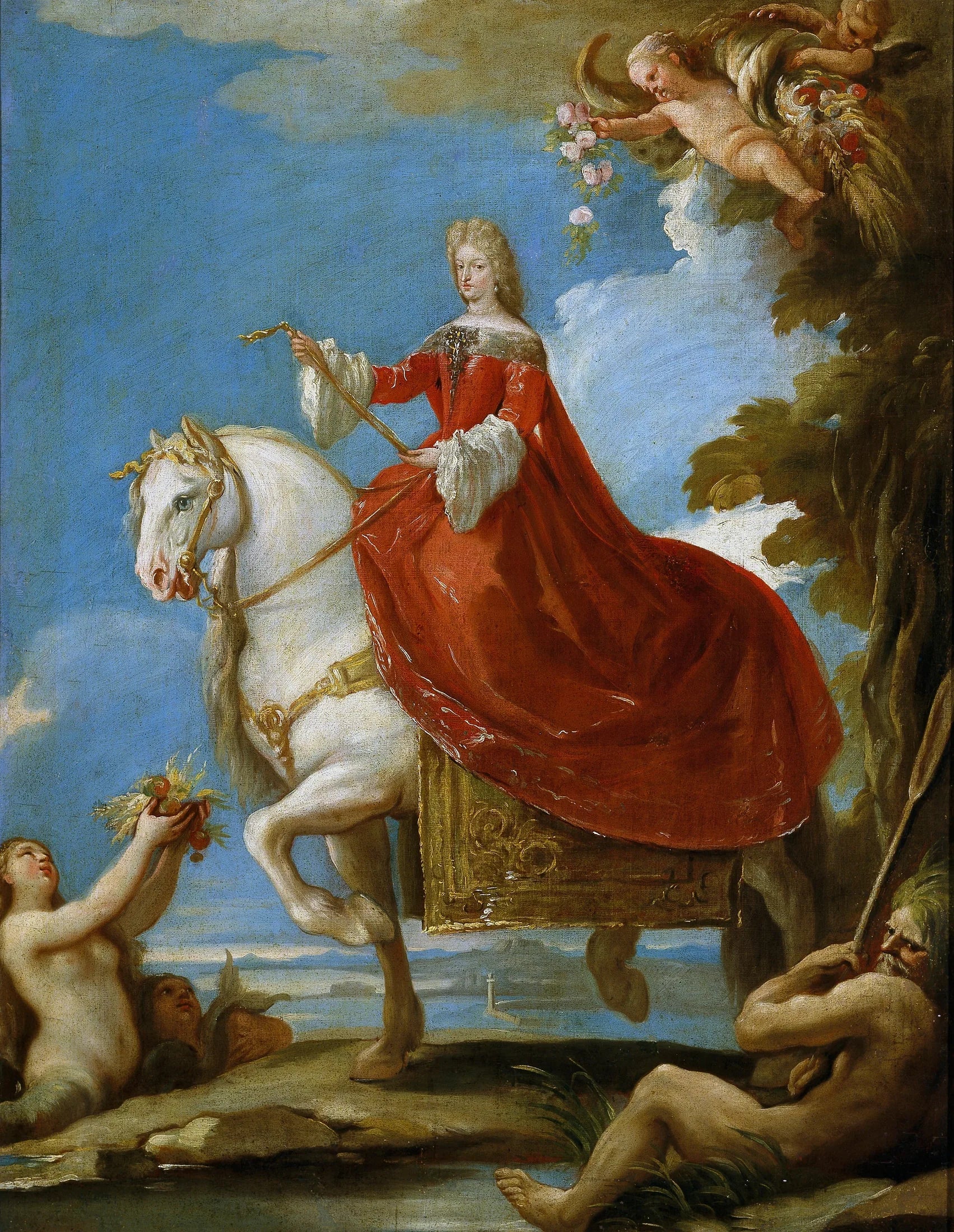 Marie-Anne de Neubourg, reine d'Espagne, à cheval - Luca Giordano image 1 copie de tableau peinte à la main