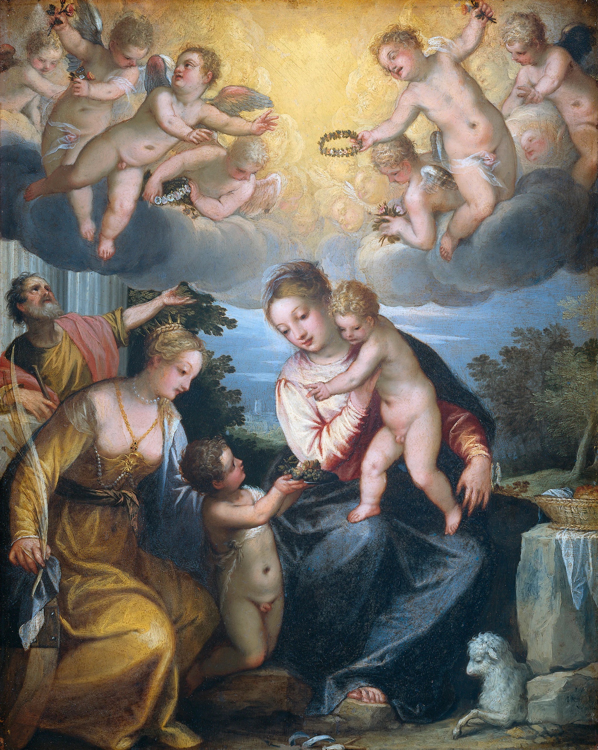 Marie avec l'enfant, le petit Jean et sainte Catherine - Johann Rottenhammer
