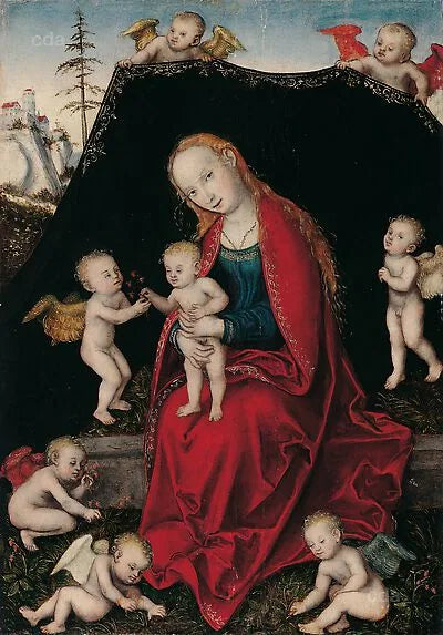 Marie con il bambino circondata da angeli - Lucas Cranach il Vecchio
