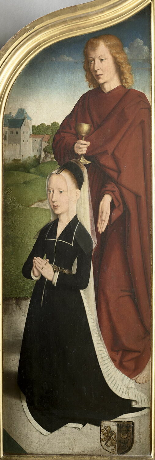 Marie, épouse de Jean de Sedano, en prière avec saint Jean l'Évangéliste ; face externe : Eva, nuda - Gérard David