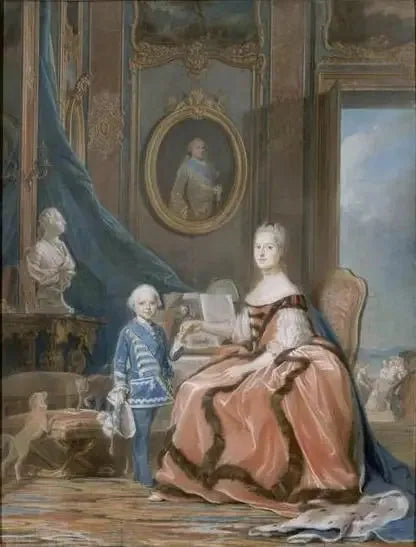 Marie-Josèphe de Saxe e il duca di Borgogna nel suo appartamento a Versailles - Maurice-Quentin de La Tour