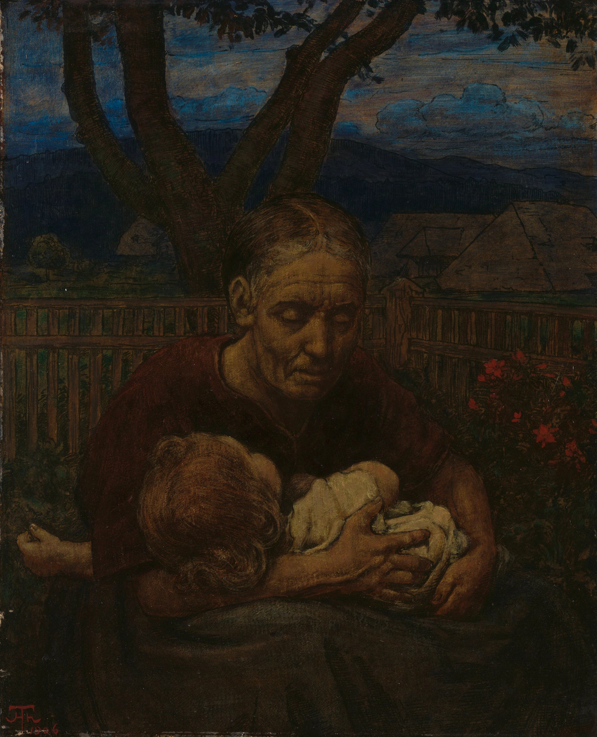 Mère avec enfant dans un jardin - Hans Thoma