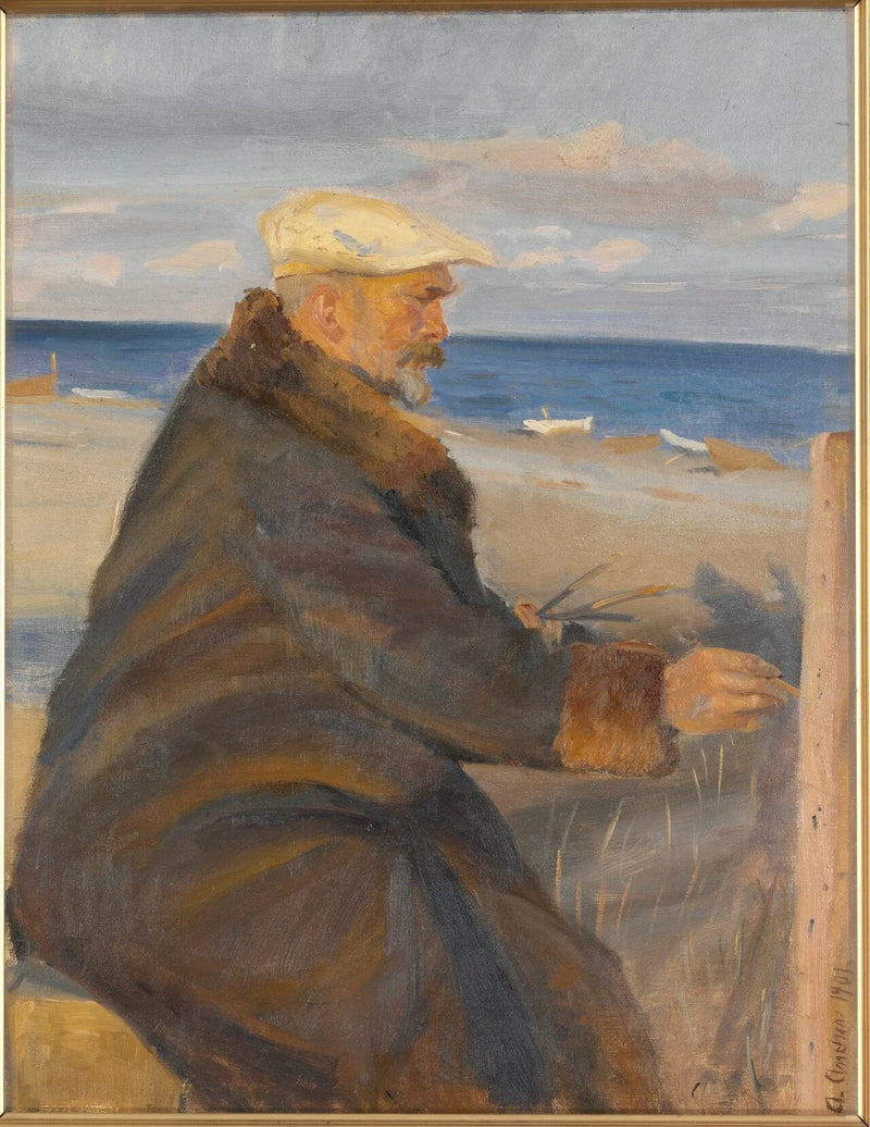 Michael Ancher disegna sulla spiaggia (Michael Ancher disegna sulla spiaggia) - Anna Ancher