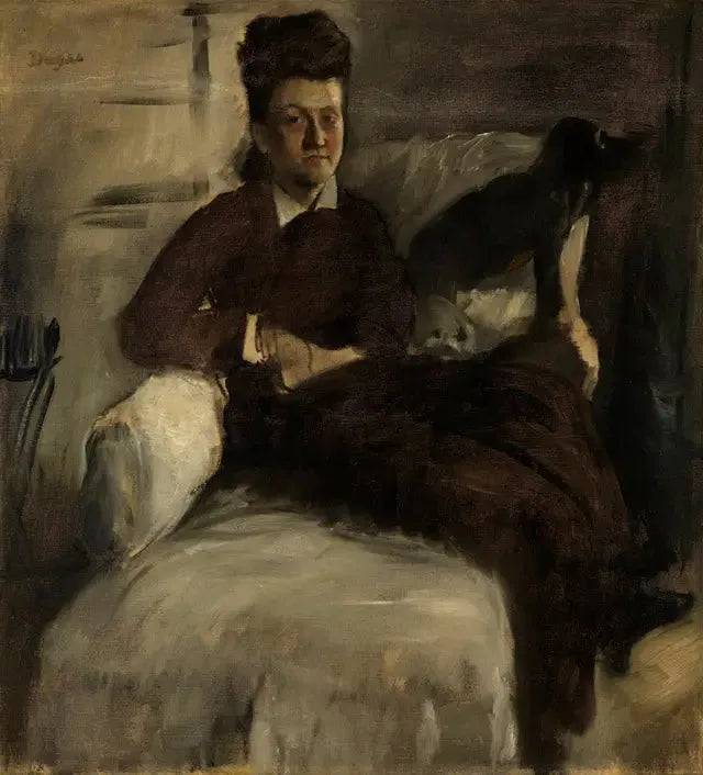 Mme Jeantaud sulla sua chaise longue con due cani - Edgar Degas
