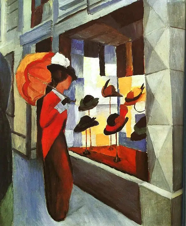 Moda: Donna con ombrello davanti al negozio del modista - August Macke