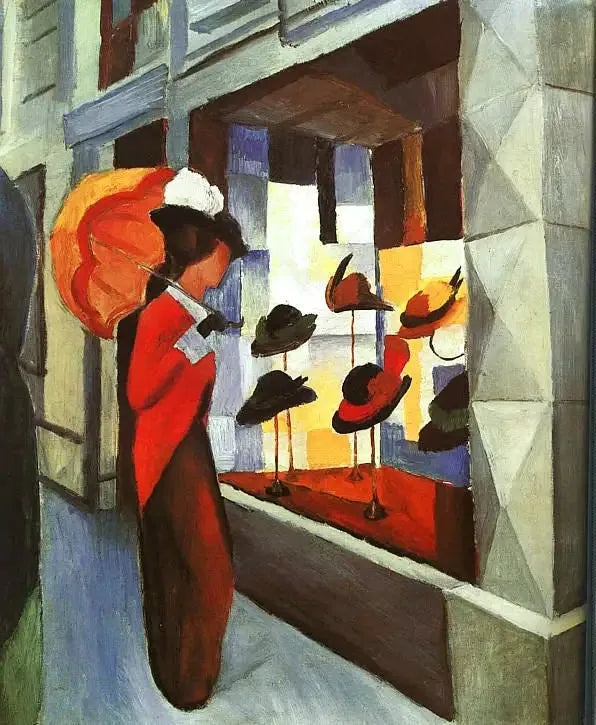 Moda: Donna con ombrello davanti al negozio del modista - August Macke