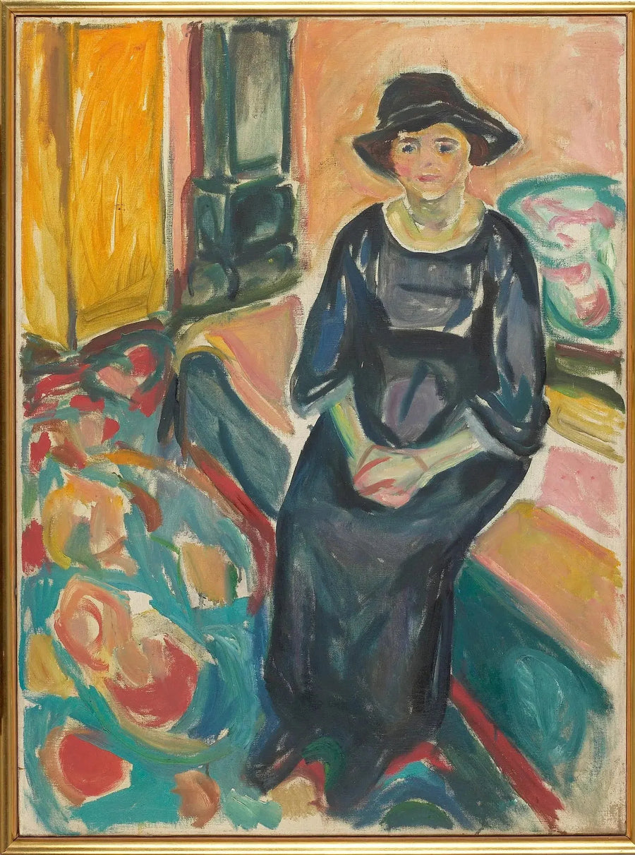Modello con cappello, seduto sul divano - Edvard Munch