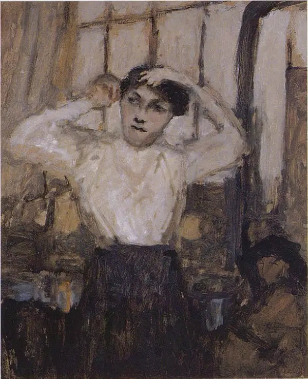 Modèle se coiffant dans l'atelier - Édouard Vuillard image 1 reproduction de peinture à l’huile