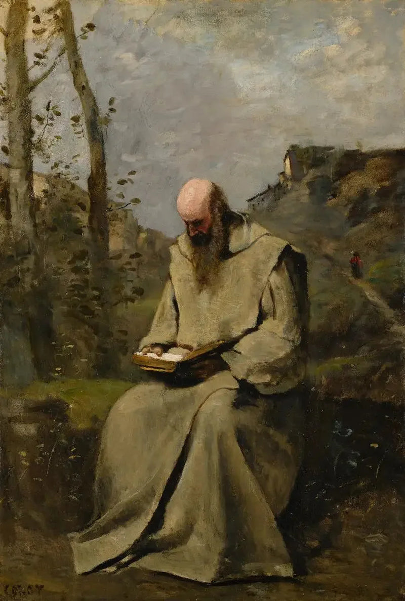Monaco seduto, che legge - Jean-Baptiste Camille Corot