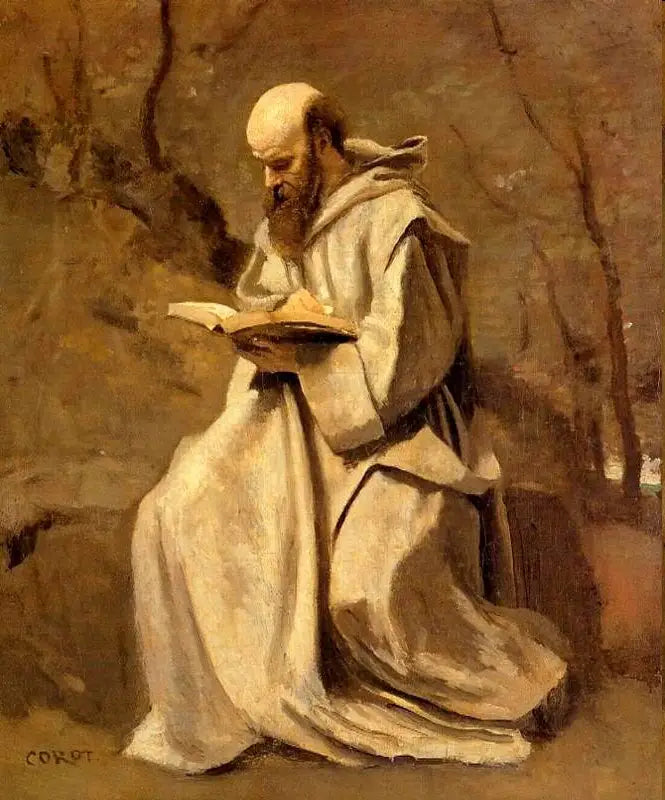 Monaco bianco, seduto, che legge - Jean-Baptiste Camille Corot