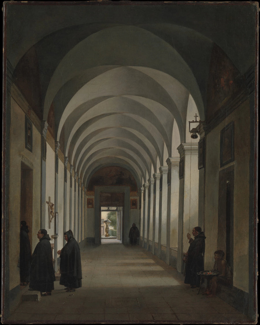 Moines dans le cloître de l'église du Gesù e Maria, Rome - François Marius Granet