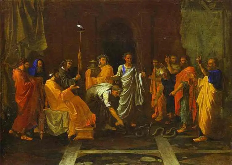 Mosè che trasforma in serpente il bastone di Aronne - Nicolas Poussin
