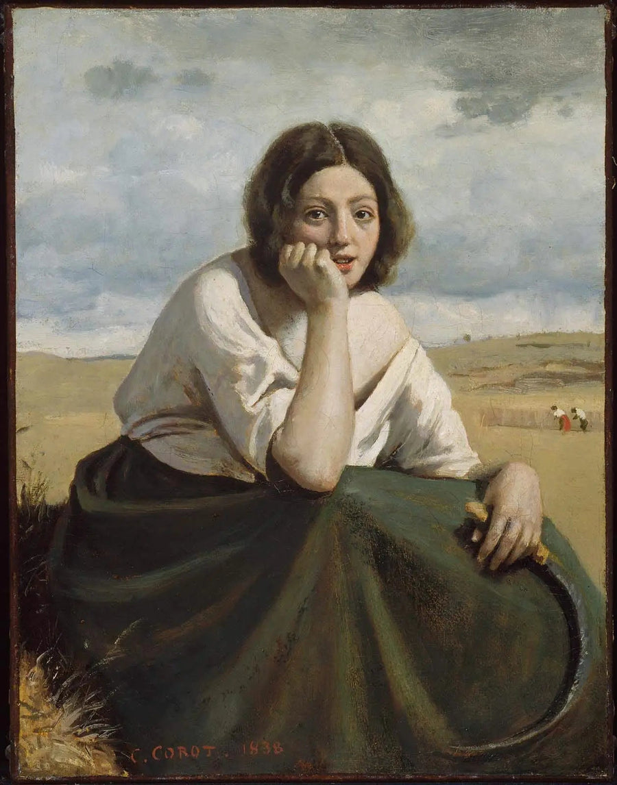 Mietitrice con la falce, la testa appoggiata alla mano - Jean-Baptiste Camille Corot