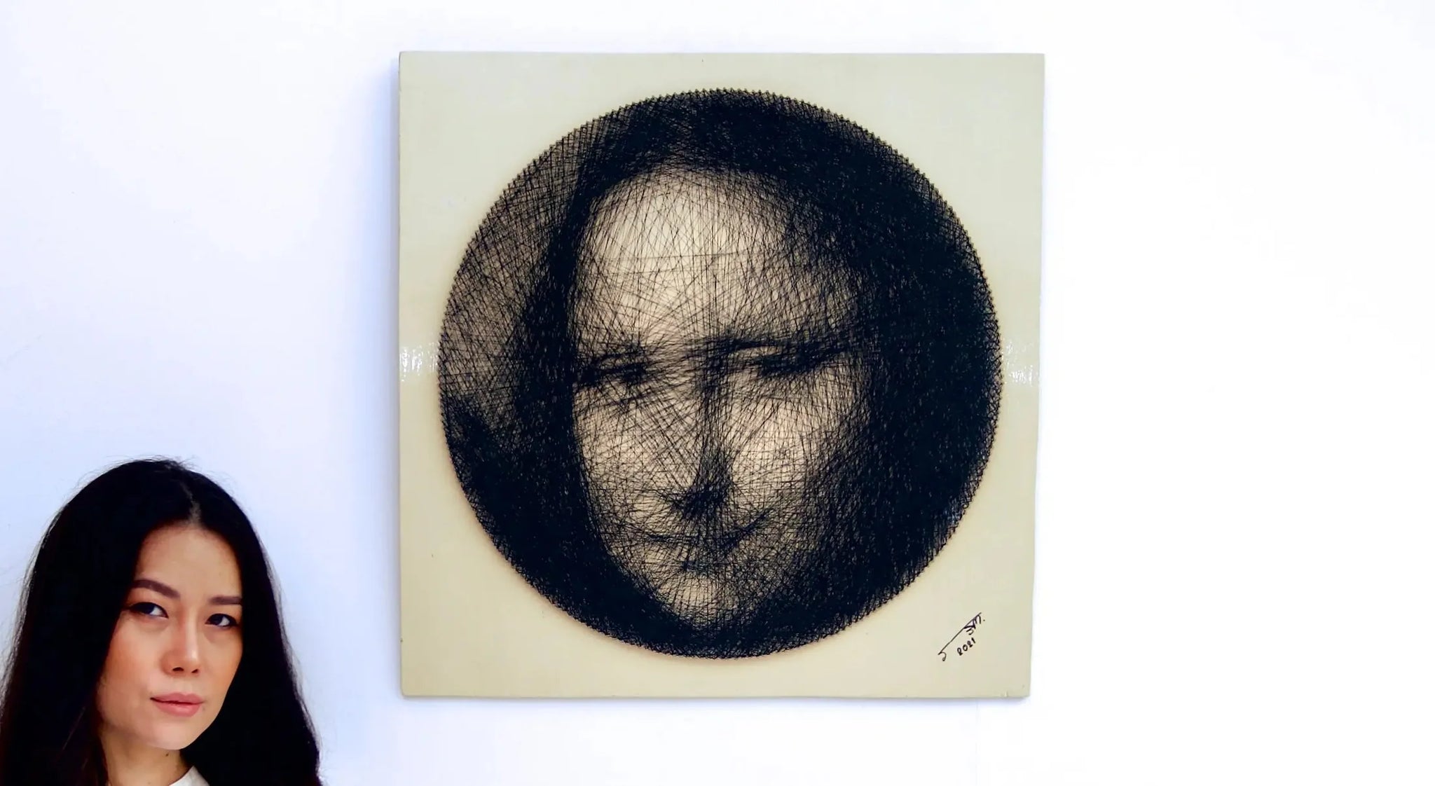 Mona Lisa String Art | 60 x 60 cm image 2 copie peinte à la main à l’huile