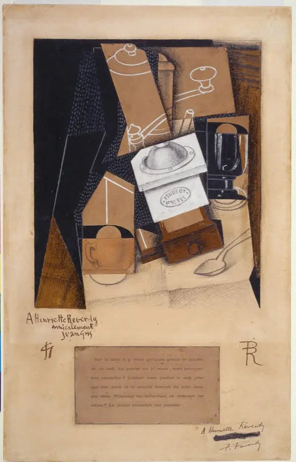 Moulin à café, tazza e bicchiere su un tavolo - Juan Gris