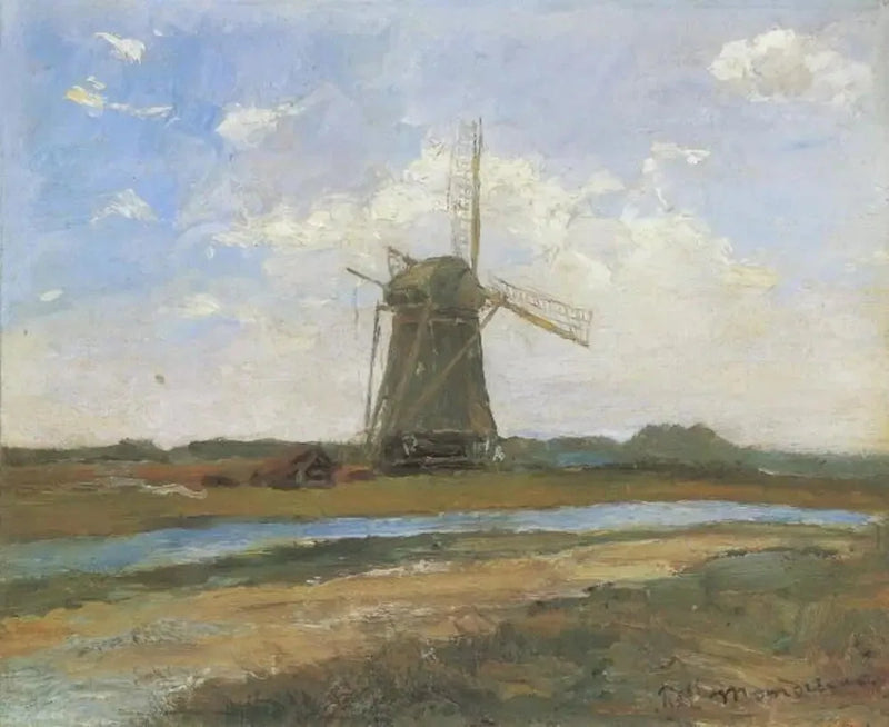 Mulino a vento al sole vicino a un ruscello - Piet Mondrian
