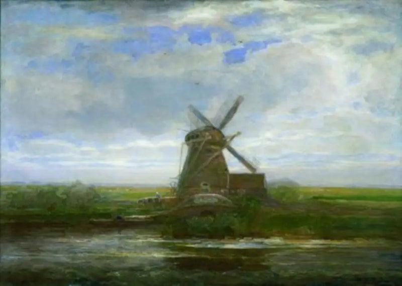 Mulino di Oostzijdse con tramonto panoramico, mulino al centro - Piet Mondrian