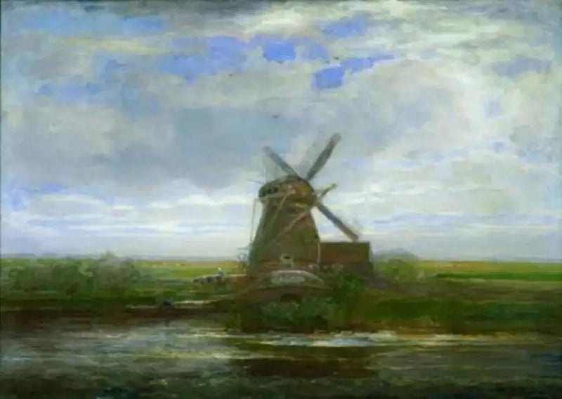 Mulino di Oostzijdse con tramonto panoramico, mulino al centro - Piet Mondrian