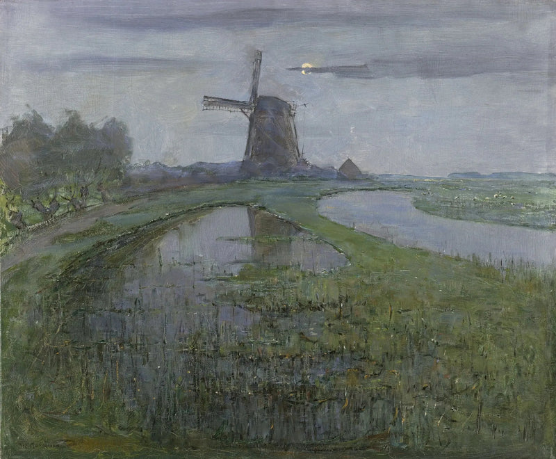 Mulino di Oostzijdse lungo il fiume Gein al chiaro di luna - Piet Mondrian