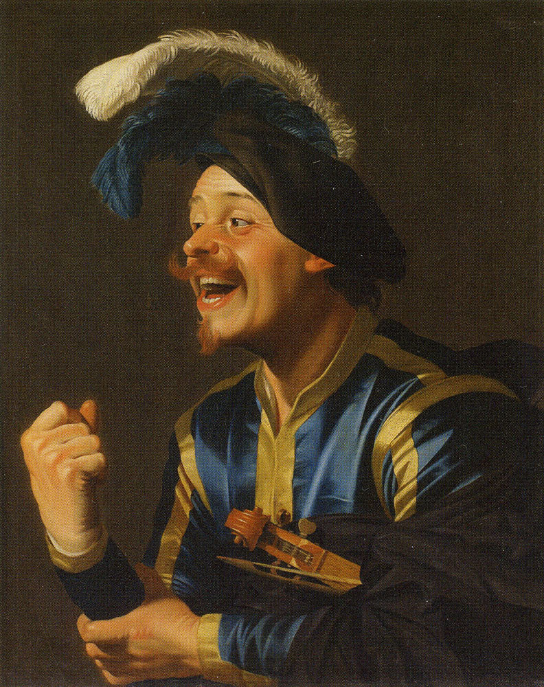 Musicista ridente con un violino sotto il braccio - Gerrit van Honthorst