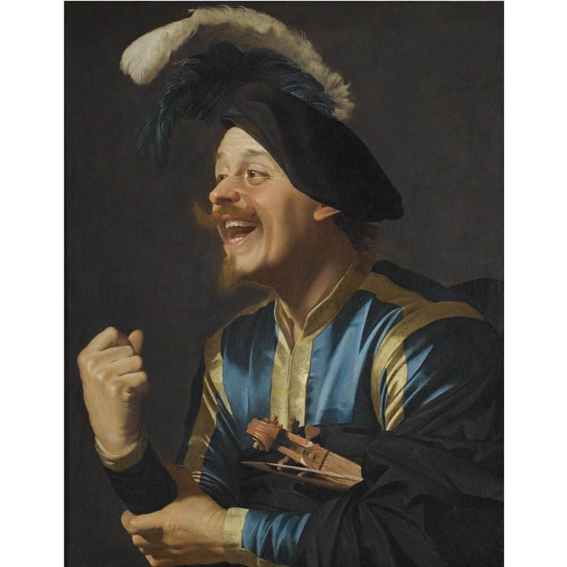 Musicista che ride con un violino sotto il braccio - Gerrit van Honthorst
