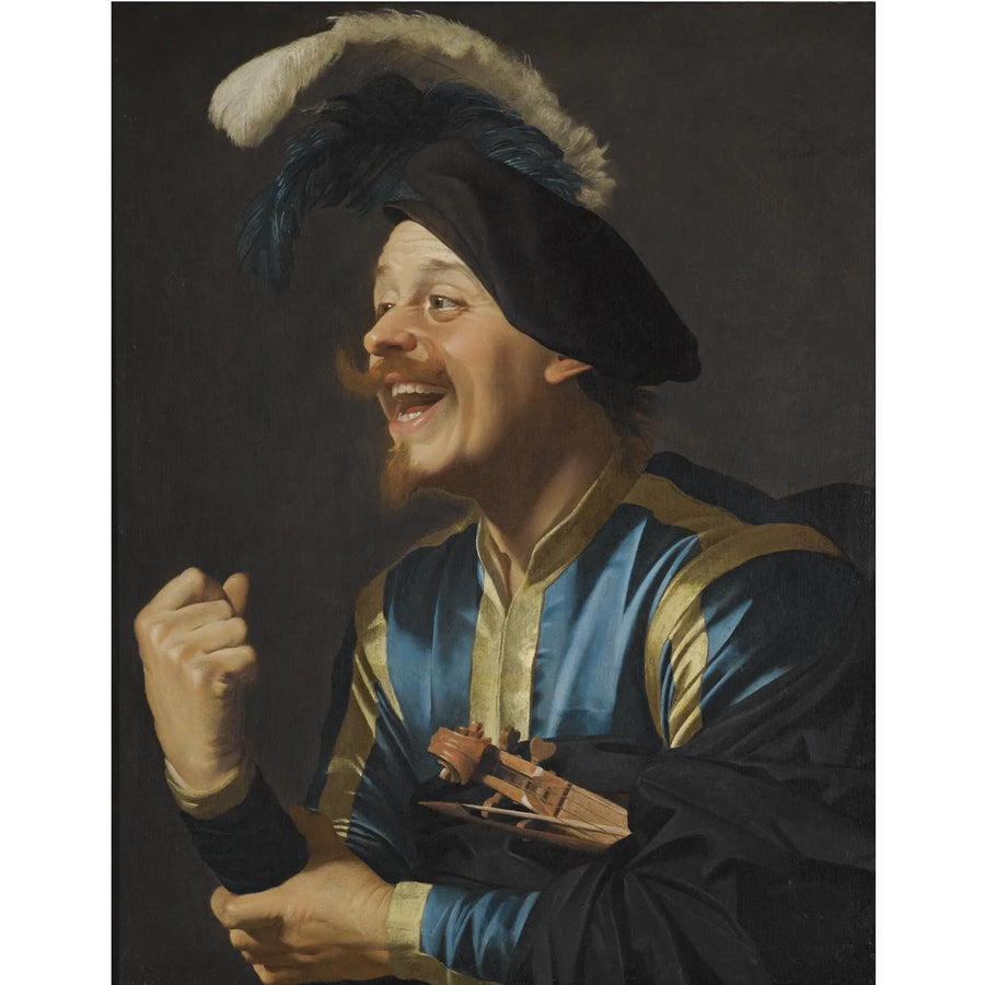Musicista che ride con un violino sotto il braccio - Gerrit van Honthorst