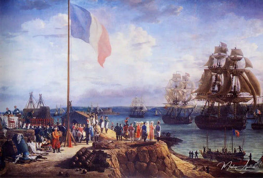 Napoléon et Marie Louise assistant à la parade de l'escadrille à Cherbourg, en 1811 - Louis Philippe Crepin - Reproductions de tableaux et peintures haut de gamme